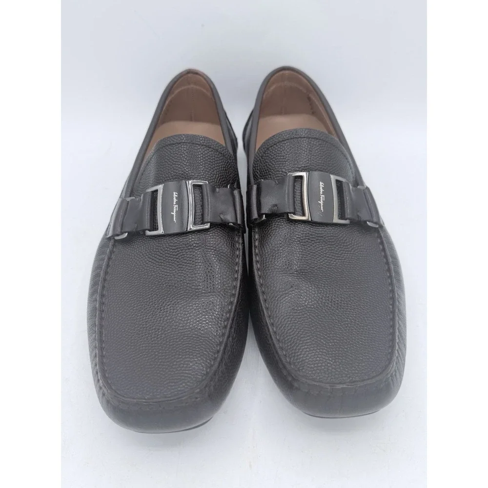 Salvatore Ferragamo Sardegna Brown Pebbled‎ Leather Driving Loafers Men's 10.5 D